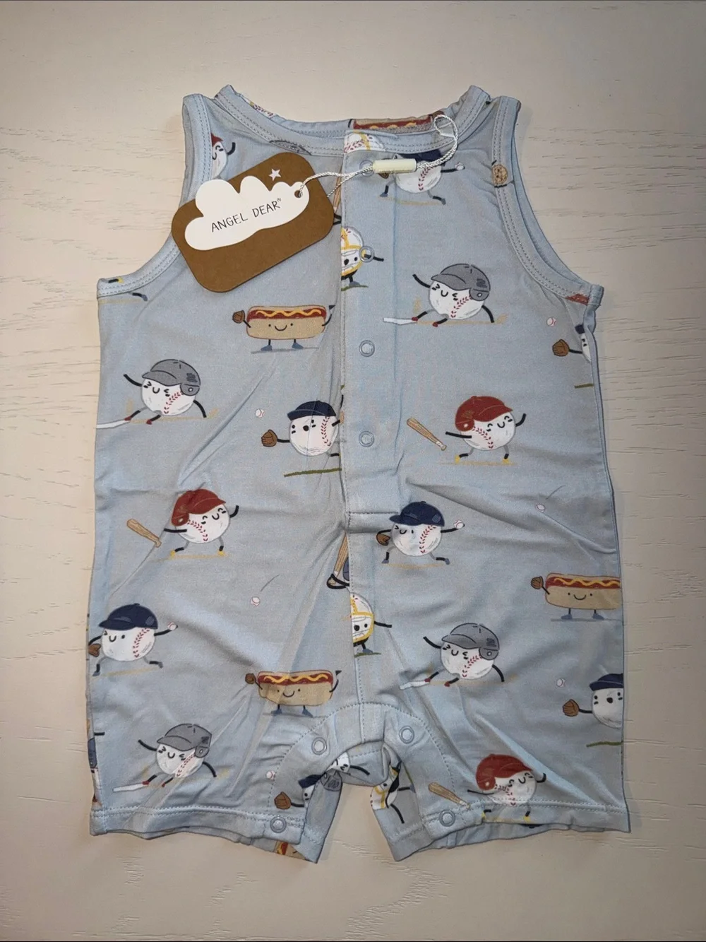 Angel Dear Baseballs Playing Baseball Sleeveless Shortie Romper 3-6 18-24